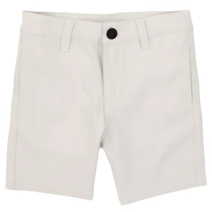 Properly Tied Boys' Fairway Short featuring belt loops, a black button closure, and front pockets—ideal performance shorts for golf, shown on a plain background.