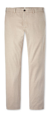 The Peter Millar Somerset Flat-Front Pant is a beige, straight-leg trouser with belt loops, a single button closure, and front pockets, shown against a white background.