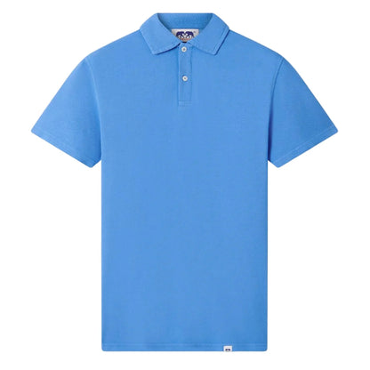 The Love Brand Pensacola Polo Shirt is a plain yacht blue, short-sleeve collared shirt with a three-button placket, shown on a white background—ideal for smart-casual occasions.