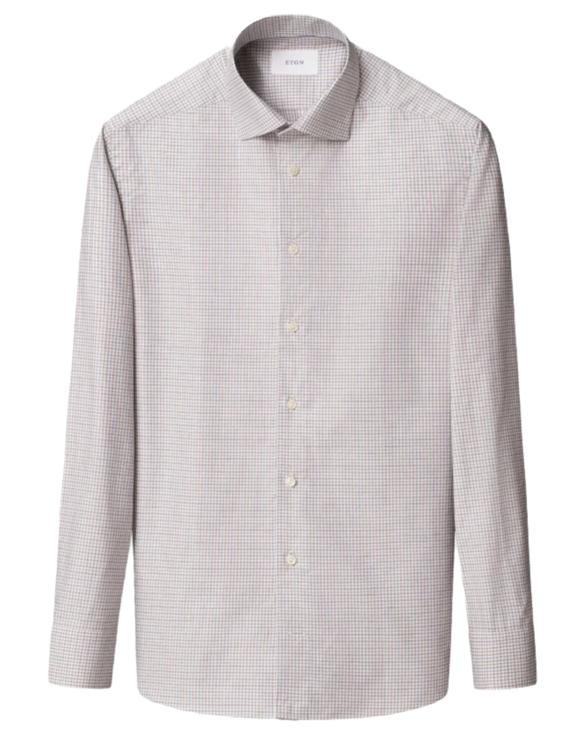 Eton Slim Cut Away Micro Check Twill Shirt for men, crafted from organic cotton with a light micro check pattern and spread collar, shown on a plain white background.