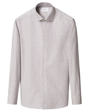 Eton Slim Cut Away Micro Check Twill Shirt for men, crafted from organic cotton with a light micro check pattern and spread collar, shown on a plain white background.