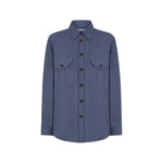 The Midday Sun Berber Shirt by Blaze Milano is a long-sleeved blue cotton shirt with a collar and two front chest pockets, shown against a plain white background.