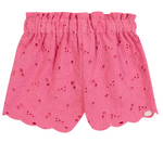 Introducing the Tartine et Chocolat Baby Girls’ and Girls’ English Embroidery Short—crafted in lightweight pink fabric with a scalloped hem, elastic waistband, and delicate English floral embroidery. The perfect sweet sun outfit for your little one.