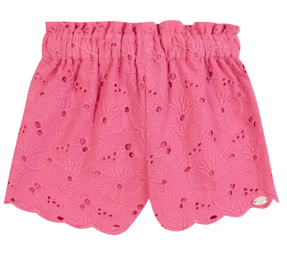 Introducing the Tartine et Chocolat Baby Girls’ and Girls’ English Embroidery Short—crafted in lightweight pink fabric with a scalloped hem, elastic waistband, and delicate English floral embroidery. The perfect sweet sun outfit for your little one.