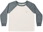 Introducing the Rylee & Cru Boys’ Long Sleeve Raglan Tee, featuring heather gray sleeves and a classic white torso with subtle “PLAY” text on the upper left chest. Made from poly tech fabric, this tee ensures breathable comfort for all-day wear.