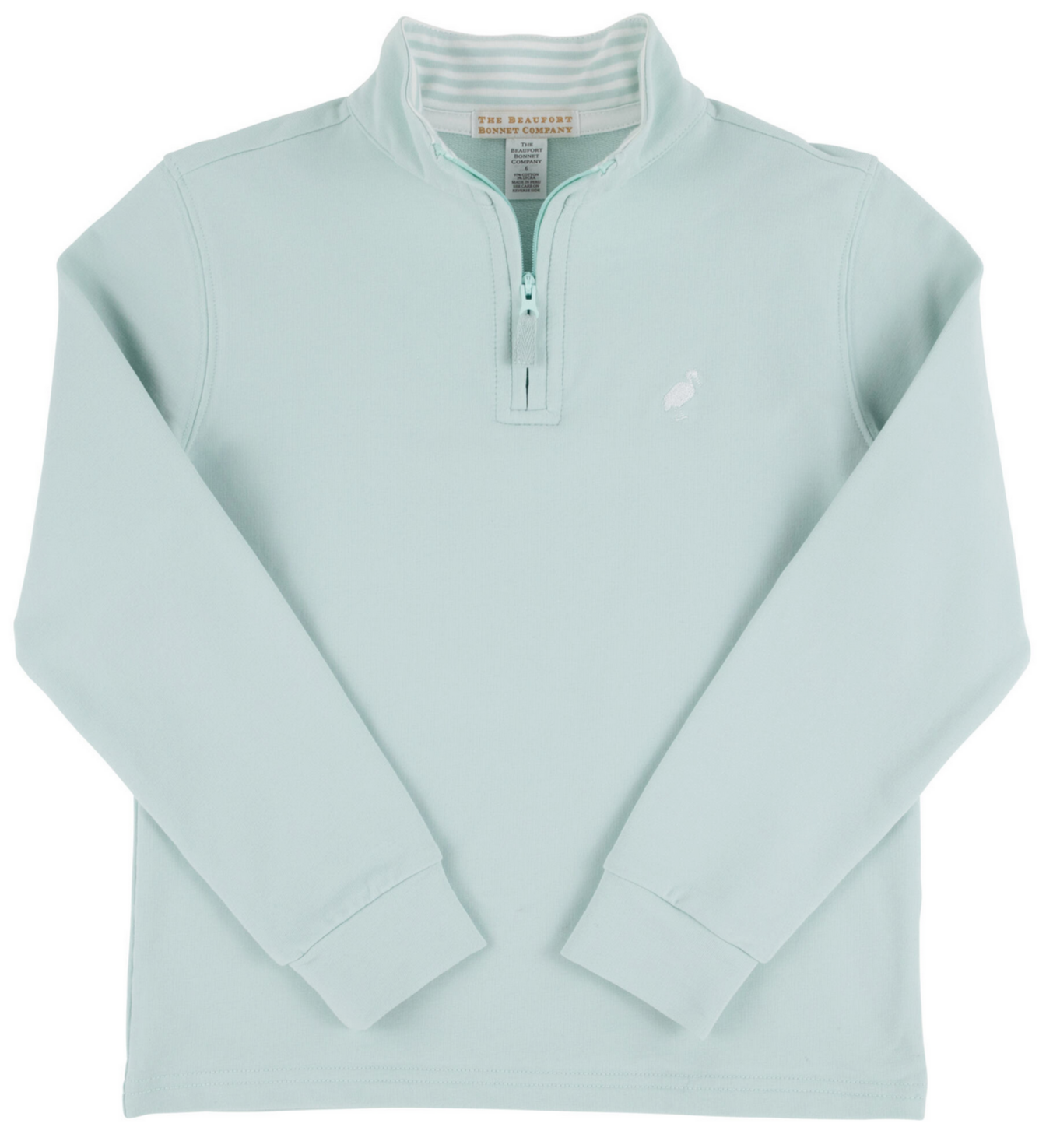 The Beaufort Bonnet Company Baby Boys' and Boys' Hayword Half-Zip in light blue features a stand collar, visible zipper, and small embroidered logo on the left chest, shown laid flat on a white background.