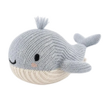 Meet the Baby Whale by Cuddle + Kind—a soft, knitted plush toy crafted from heirloom-quality Peruvian cotton. Featuring a gray body, white underbelly, small fins, and delicately embroidered facial features, this lovingly handcrafted baby animal makes a perfect cuddly companion for your little one and a treasured keepsake for years to come.
