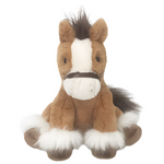 Truffles The Horse by Mon Ami is a brown and white plush toy with a soft white mane, sitting upright against a white background—perfect for any horse lover.