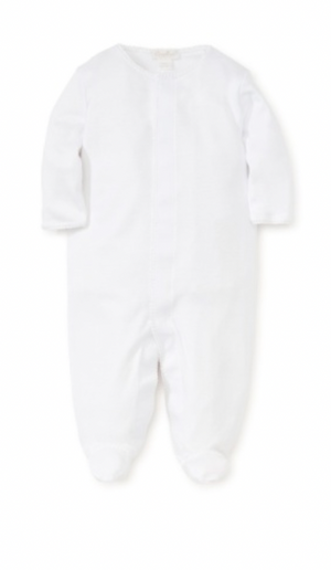 The Kissy Kissy Premier Basics Footie is a soft Pima cotton baby onesie by Kissy Kissy, featuring long sleeves and a cozy footed design.