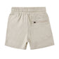 The Boys' Oceanside Tech Short by Rylee & Cru features a beige color, elastic waistband, front pockets, and a zippered back pocket, shown on a plain white background.
