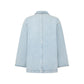 Back view of the light blue Nariida Cory Jacket by Blaze Milano, a denim blazer with long sleeves and a straight hem, shown against a white background.