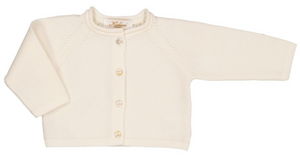The Kidiwi Baby Girls' and Girls' Ariel Wool Cardigan is a cream, long-sleeved pure wool knit with front buttons—perfect cozy fall/winter wear for babies, shown on a white background.