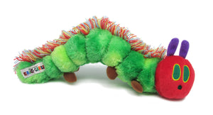 The Very Hungry Caterpillar Bean Bag Plush by Kids Preferred features a green caterpillar with a red head, purple antennae, and multicolored segments, inspired by Eric Carle's beloved story.