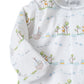 A baby boy's long-sleeved pajama with giraffes and trees, made of soft Pima cotton by Kissy Kissy Noah’s Ark Convertible Gown.