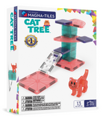 The Magnatiles Cat Tree 13-Piece Set is a magnetic building toy featuring a colorful cat tree and red cat, perfect for creative hands-on play for ages 3-99.