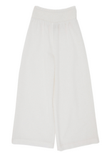 Girls’ Lenai Lounge Pant by The Beaufort Bonnet Company in Worth Avenue White—wide-leg linen pants with an elastic waistband, shown flat on a plain background.