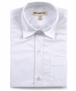 A stylish dress shirt with a front pocket and buttons, this folded white piece from the Fine Tailoring collection is labeled "Appaman Boys' Standard Shirt" by the brand Appaman.