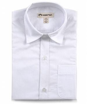 A stylish dress shirt with a front pocket and buttons, this folded white piece from the Fine Tailoring collection is labeled "Appaman Boys' Standard Shirt" by the brand Appaman.