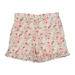 Kidiwi Baby Girls' and Girls' Nolana Short: High-waisted shorts with a ruffled hem in a charming floral and strawberry Cherry Red print, featuring vibrant green and white accents.