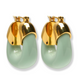 Introducing the Organic Gold Hoops by Lizzie Fortunato: a pair of gold and mint green resin earrings featuring a curved, chunky design, glossy finish, and secure stud backings.