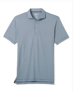 Light blue, moisture-wicking Johnnie-O Lyndonn Polo with a button placket, spread collar, and UPF 50 protection.