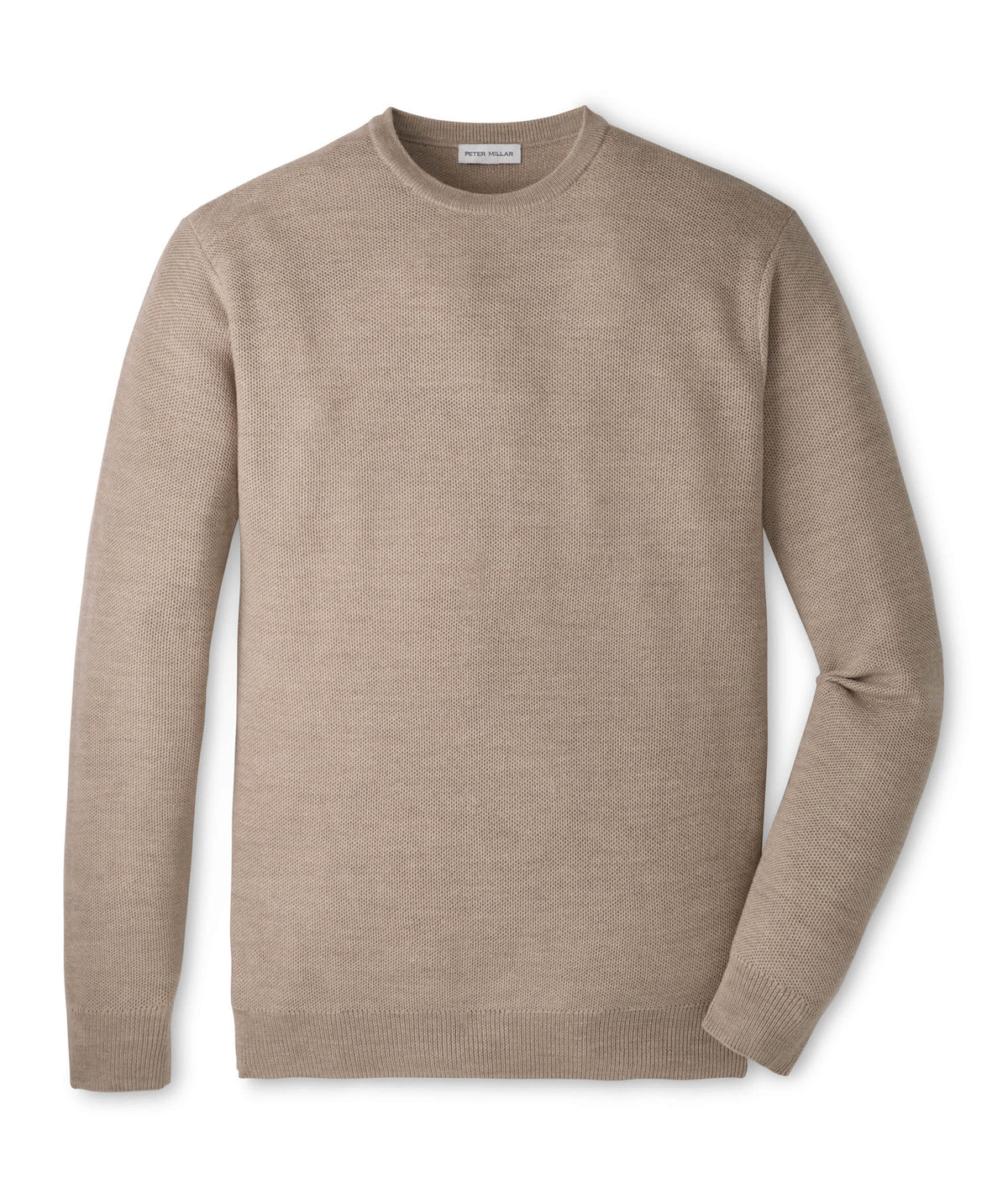 Peter Millar Autumn Crest Honeycomb Crewneck Sweater in light tan with a textured honeycomb knit pattern.