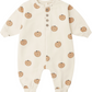 Keep your little one cozy and comfortable every day in the Quincy Mae Baby Relaxed Fleece Jumpsuit—a cream-colored, long-sleeve essential featuring brown buttons and an all-over smiling pumpkin print.