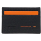 The Magnanni Card Holder is a black textured wallet featuring two card slots, with an orange card partially visible in the top slot. This lightweight accessory offers sleek organization for your essentials.