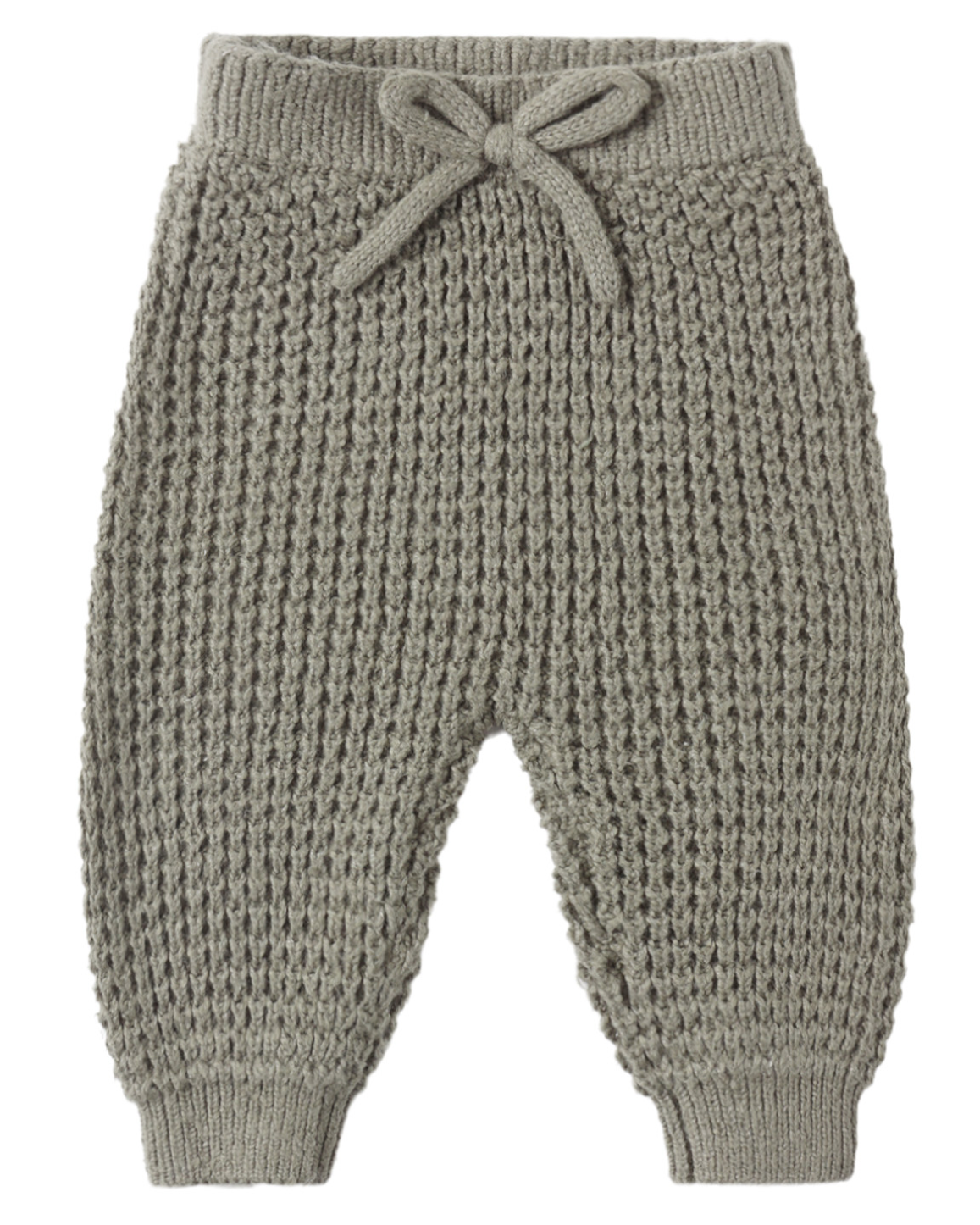Taupe Baby and Kids’ Chucky Knit Pant in a waffle-textured, relaxed-fit knit with an elasticated waistband and decorative drawstring bow.