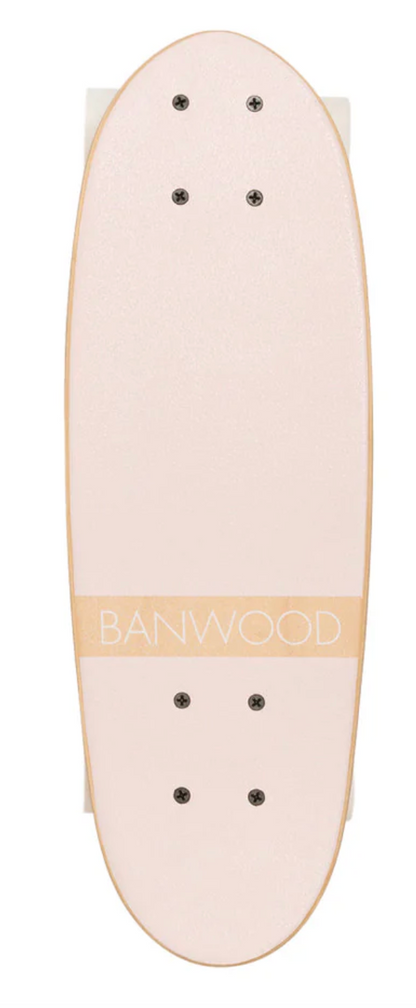 The Banwood Skateboard, made by Banwood, showcases a chic pink deck constructed from durable Canadian Maple.