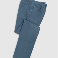 Johnnie-O Atlas 5-Pocket Pant, crafted from stretch twill for comfort, is neatly folded with front pockets and belt loops visible on a plain white background.