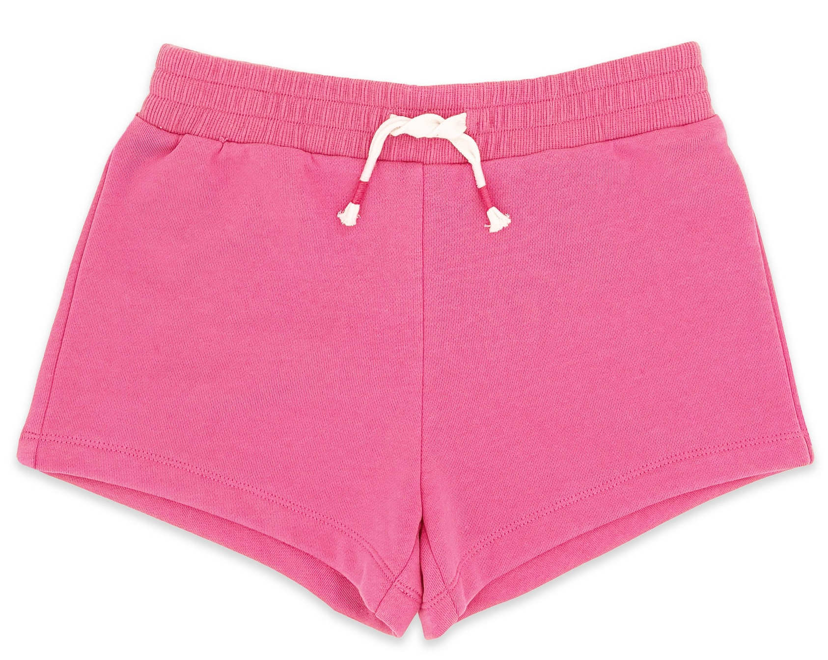 Feather 4 Arrow Baby Girls’ and Girls’ Weekend Short in pink French terry, featuring an elastic waistband and white drawstring, displayed flat against a white background—perfect for pairing with your favorite Weekend Vibes Sweatshirt.