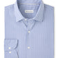 The Peter Millar Langley Crown Lite Cotton-Stretch Sport Shirt is a blue and white vertically striped twill shirt with easy-care stretch cotton, a pointed collar, and buttoned cuffs.