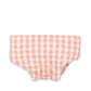 A pink and white checkered diaper cover, made from 100% cotton with an elastic waistband and leg openings, is displayed on a white background. This item is part of the Konges Slojd Doll Nursery Set by Konges Slojd and is perfect as a toy for children aged 3 years and up.