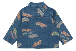 The Konges Slojd Baby Boys' and Boys' Magot Jacket is a classic denim jacket with an all-over vintage race car print, "FAST LANE" on the back, and a comfortable straight fit.
