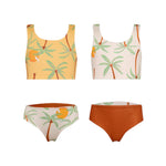 The Pepita & Me Girls' Sun & Moon Reversible Bikini offers two tank-style tops and two high-waisted bottoms in palm tree print and solid rust for endless mix-and-match options.