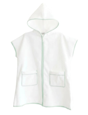 The Terry Tots Kids’ Sleeveless Cover Up - Green Stripe features a green striped design and sleeveless style, perfect for the beach.