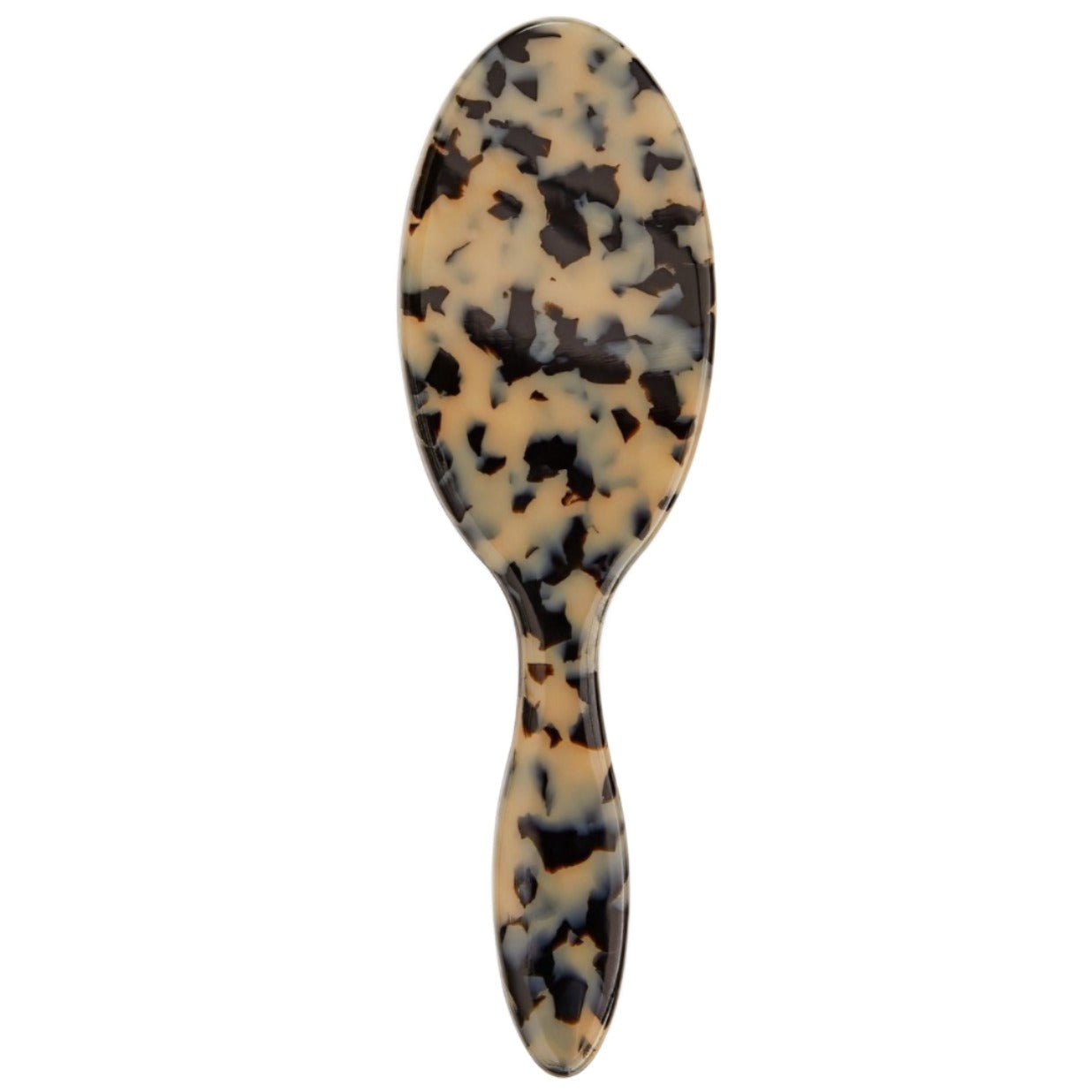 The Machete Petite Travel Detangling Hair Brush, crafted from Italian acetate with a tortoiseshell pattern and an oval shape, features petite detangling bristles and a smooth handle, making it perfect for everyday use.