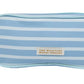 The Peyton Pencil Pouch by The Beaufort Bonnet Company is a rectangular, light blue and white striped zippered pouch with a small beige label on the front.