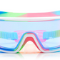 The Bling2O Kids' Prismatic Goggles, featuring a white frame, prismatic UV-protection lenses, and a multicolored head strap, are displayed against a white background.
