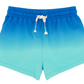 Baby Girls’ and Girls’ Weekend Short by Feather 4 Arrow in a blue and turquoise ombre design, featuring an elastic waistband with adjustable drawcord, laid flat on a white background.