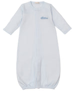 Kissy Kissy Baby Boys' Fall Medley Stripe Convertible Gown features long sleeves, an elastic hem, and hand embroidery on the chest.