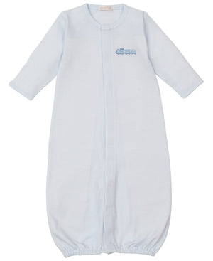 Kissy Kissy Baby Boys' Fall Medley Stripe Convertible Gown features long sleeves, an elastic hem, and hand embroidery on the chest.