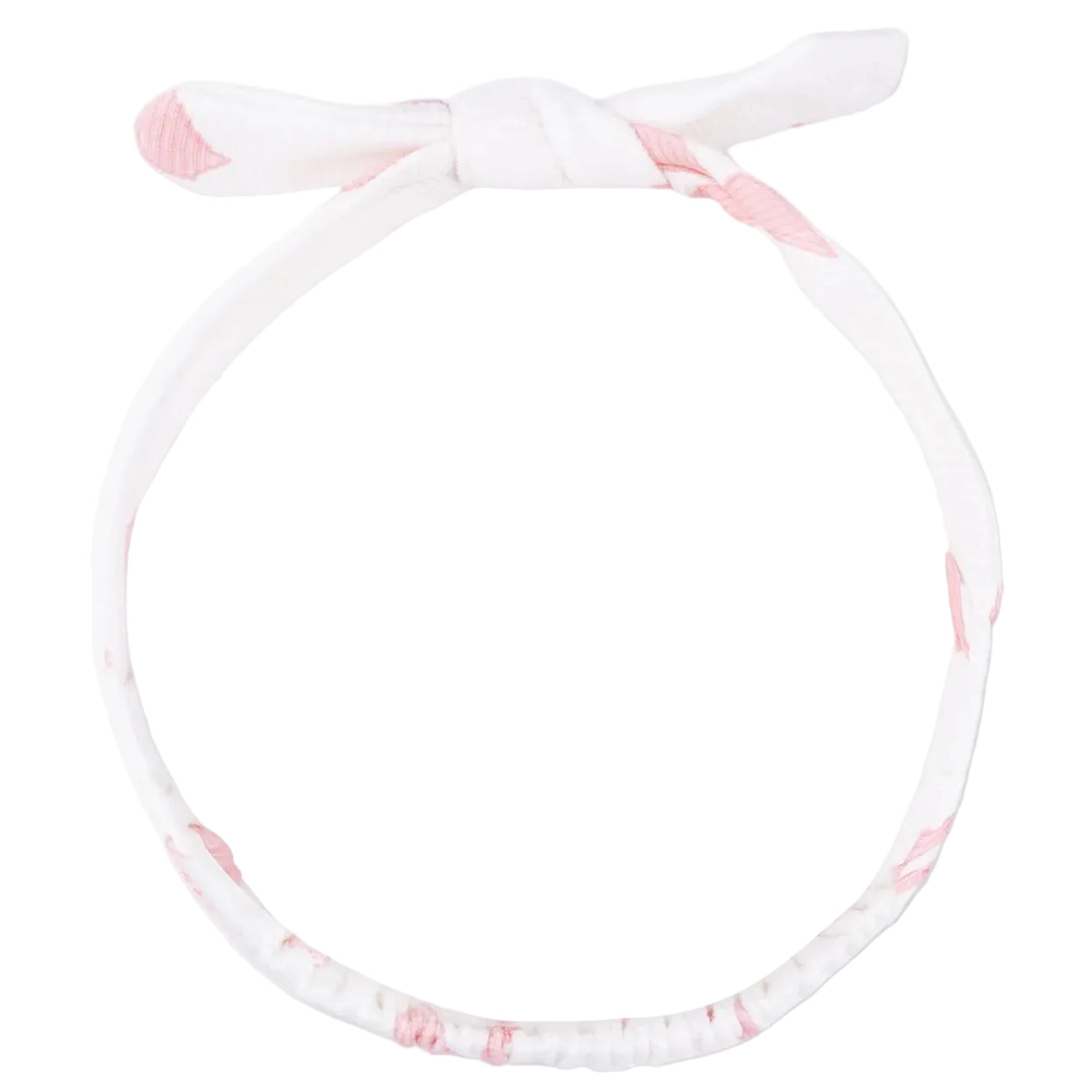 The Angel Dear Knot Headband features a white fabric design with a top knot and pink accents, displayed on a plain background. This stylish headband is perfect for everyday wear for babies.