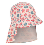 The Konges Slojd Baby Girls’ and Girls’ Manuca Frill Sun Hat features a pink floral pattern, a wide brim, and a protective neck flap. Designed for optimal sun protection, this hat is enhanced with UPF 40+ UV protection.