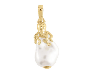 Anabel Aram Milos Octopus Charm in 18K gold plate featuring a dangling irregular white pearl.