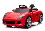 The Freddo 12V Porsche Carrera GT 1 Seater Ride-On is a red, sports car-inspired vehicle equipped with black seats, silver wheels, and a steering wheel. This motorized ride-on features parental remote control and is displayed against a white background.