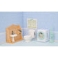 Create imaginative stories with the Calico Critters Playful Starter Furniture Set, featuring a charming dollhouse bathroom scene complete with a sink, toilet, washing machine, vacuum, and blue patterned walls and floor—perfect for interactive play!.