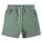 The Boys' Oceanside Tech Short by Rylee & Cru features a green elastic waistband, white drawstring, side pockets, and a zip back pocket, shown laid flat on a white background.