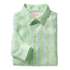 Printed Linen Shirt - Sealeaf Stripe, Green/Pale Blue
